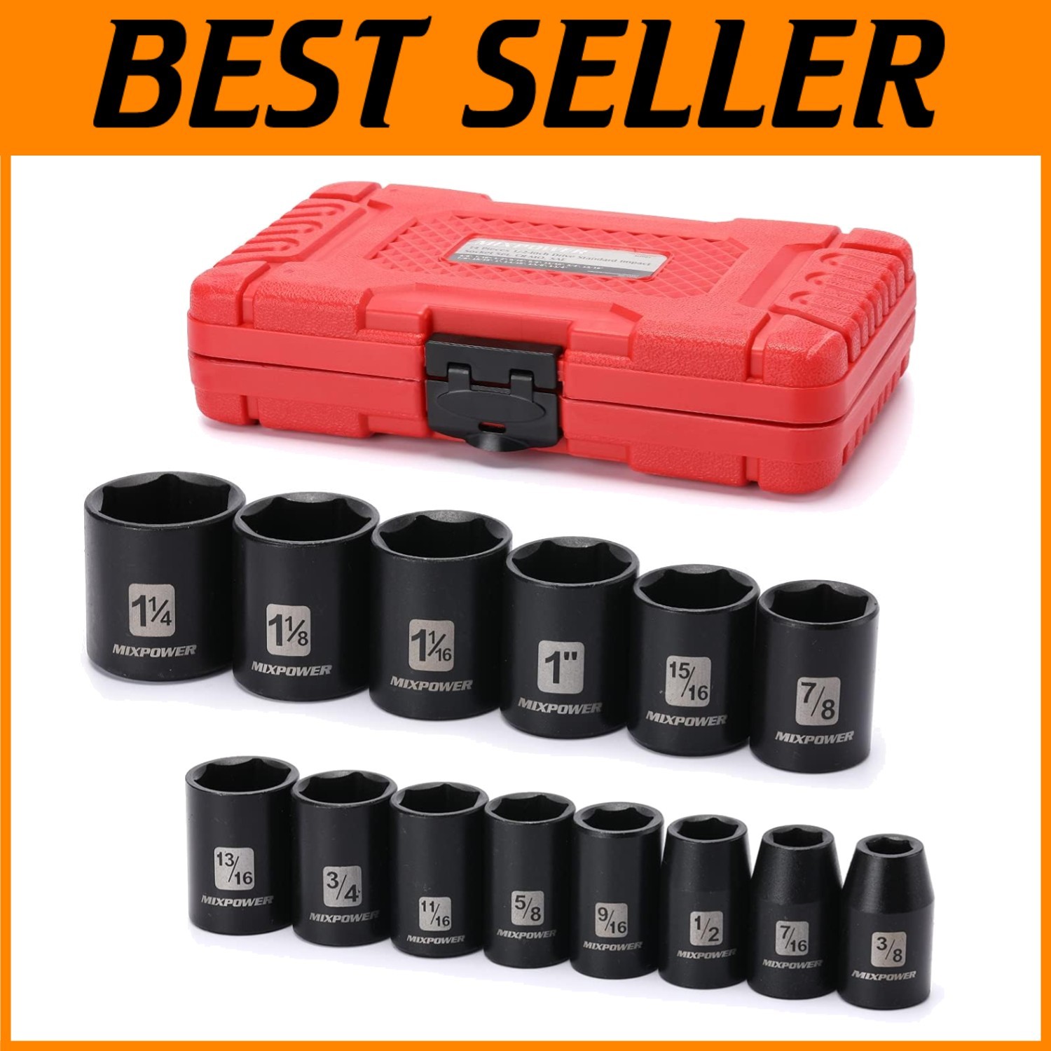 Black Phosphate Finish 14pc CR-V Socket Set, 1/2-Inch Drive