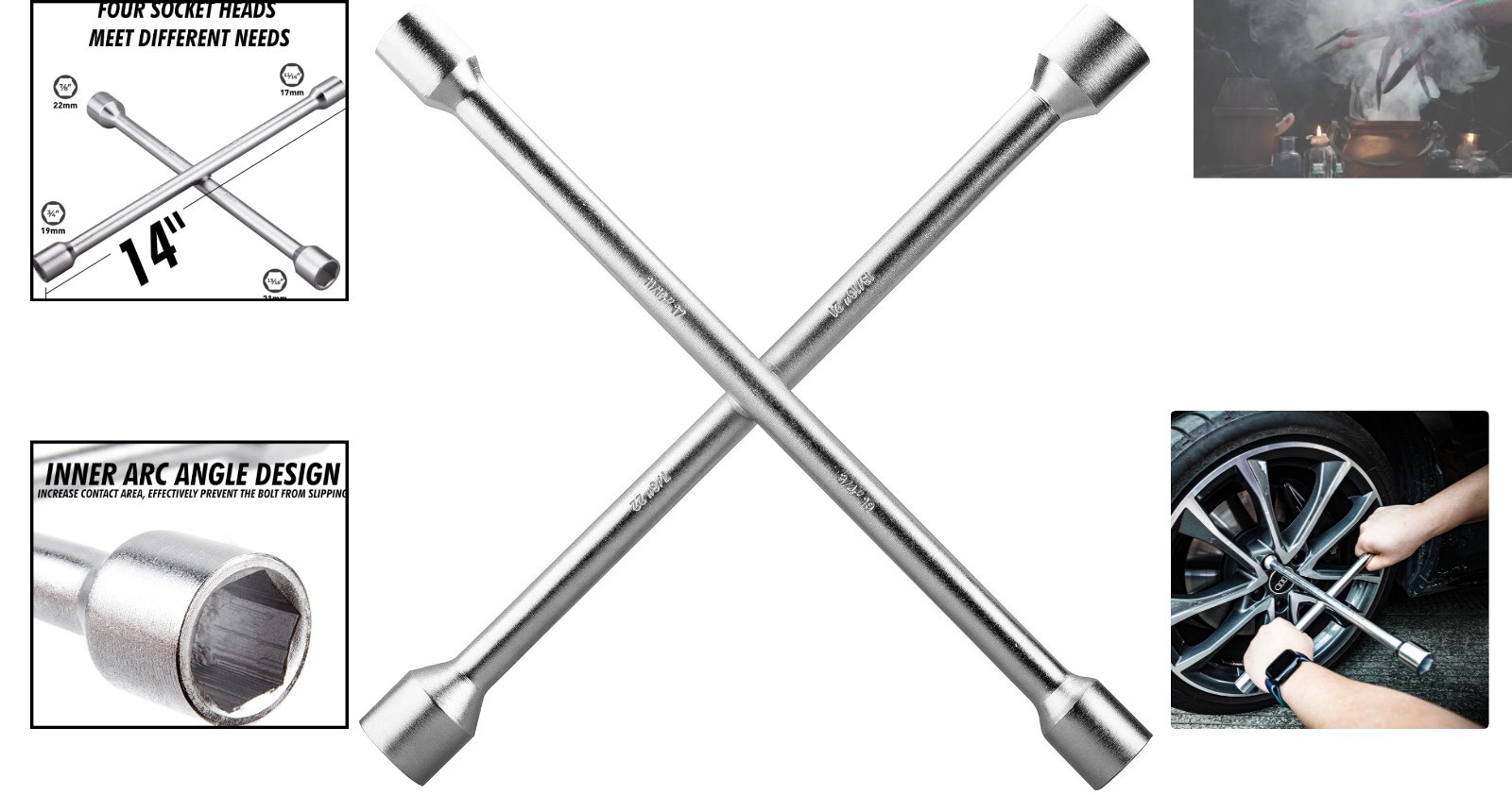 14-Inch Heavy Duty 4-Way Lug Wrench – Durable Carbon Steel Tire Tool