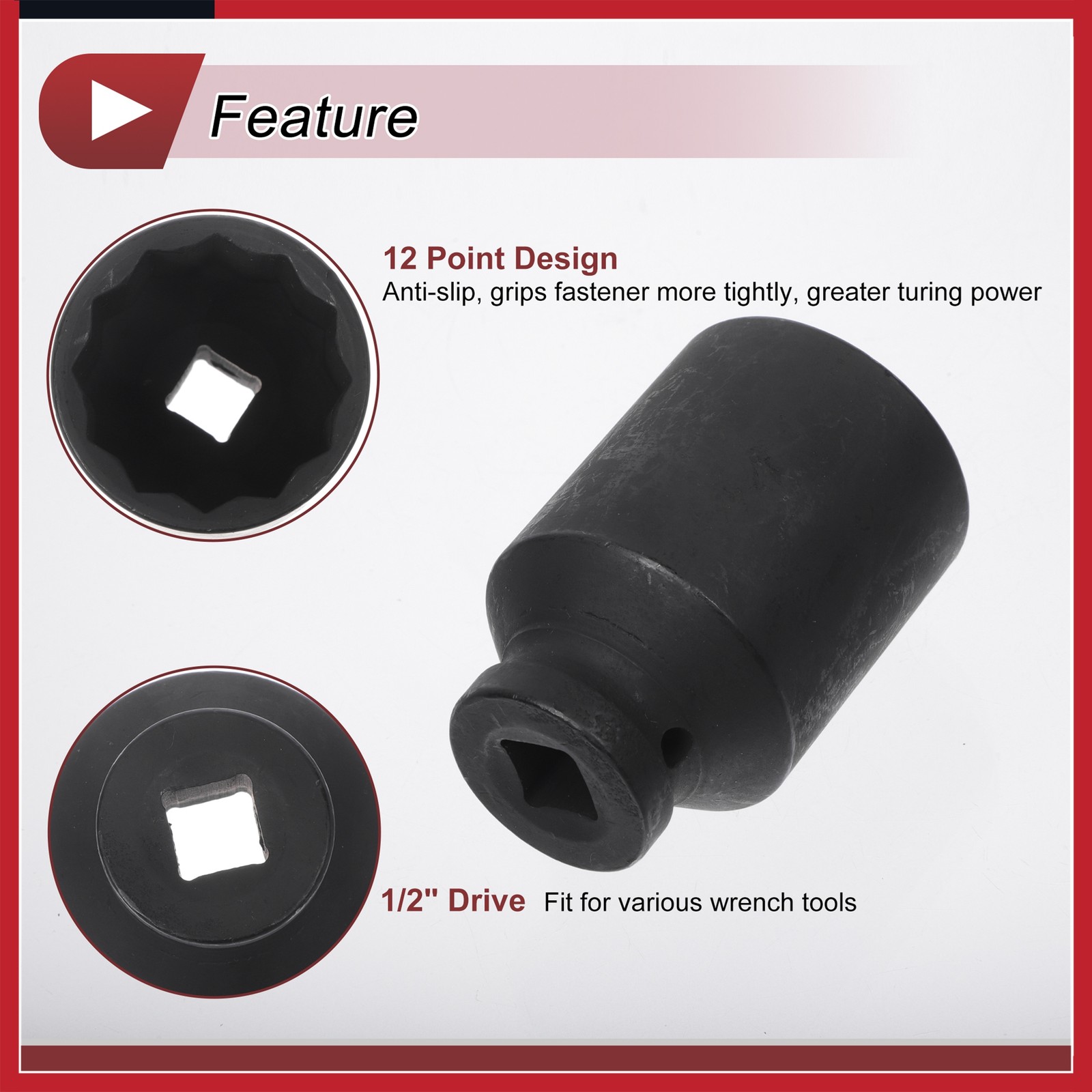 Universal 1/2 Inch Drive Impact Socket 40mm 12 Point High Carbon Steel 1 Pc
