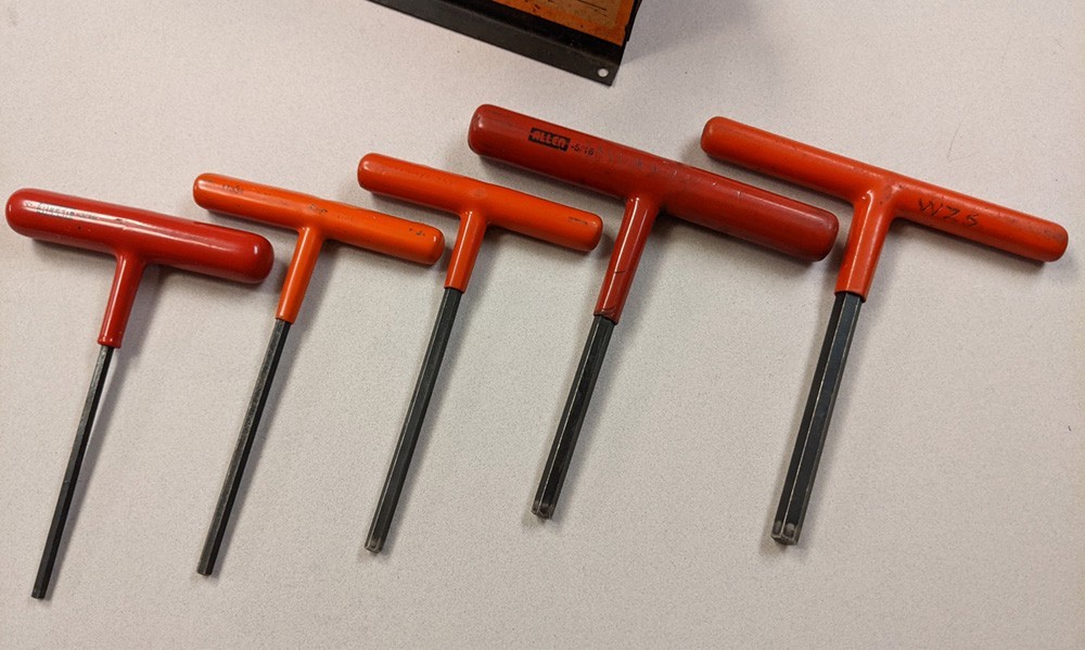 Vtg 1970s Hunter Tools 10-Pc T-Wrench Hex King Set metal case; 5 Allen, 5 Hunter