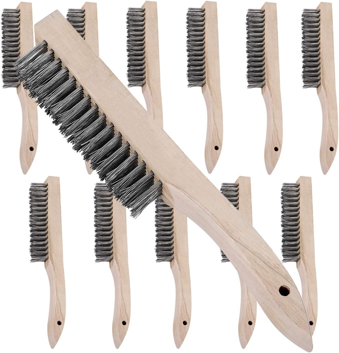 ZOENHOU 12 Pieces 10 Inches Wire Brush Wooden Handle, 20 Steel Wires, Beige