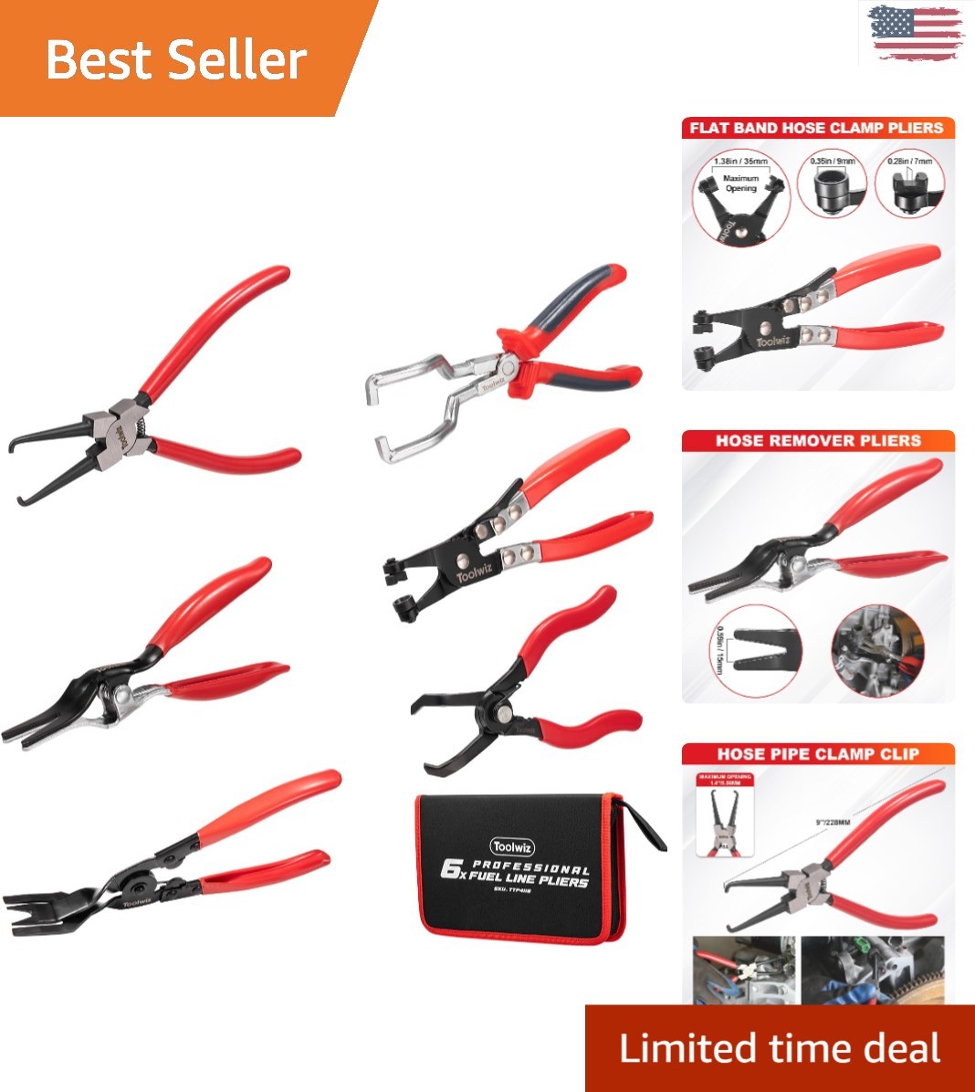 6-Piece Fuel Line Pliers Set for Automotive Repair – Carbon Steel Tools with Bag