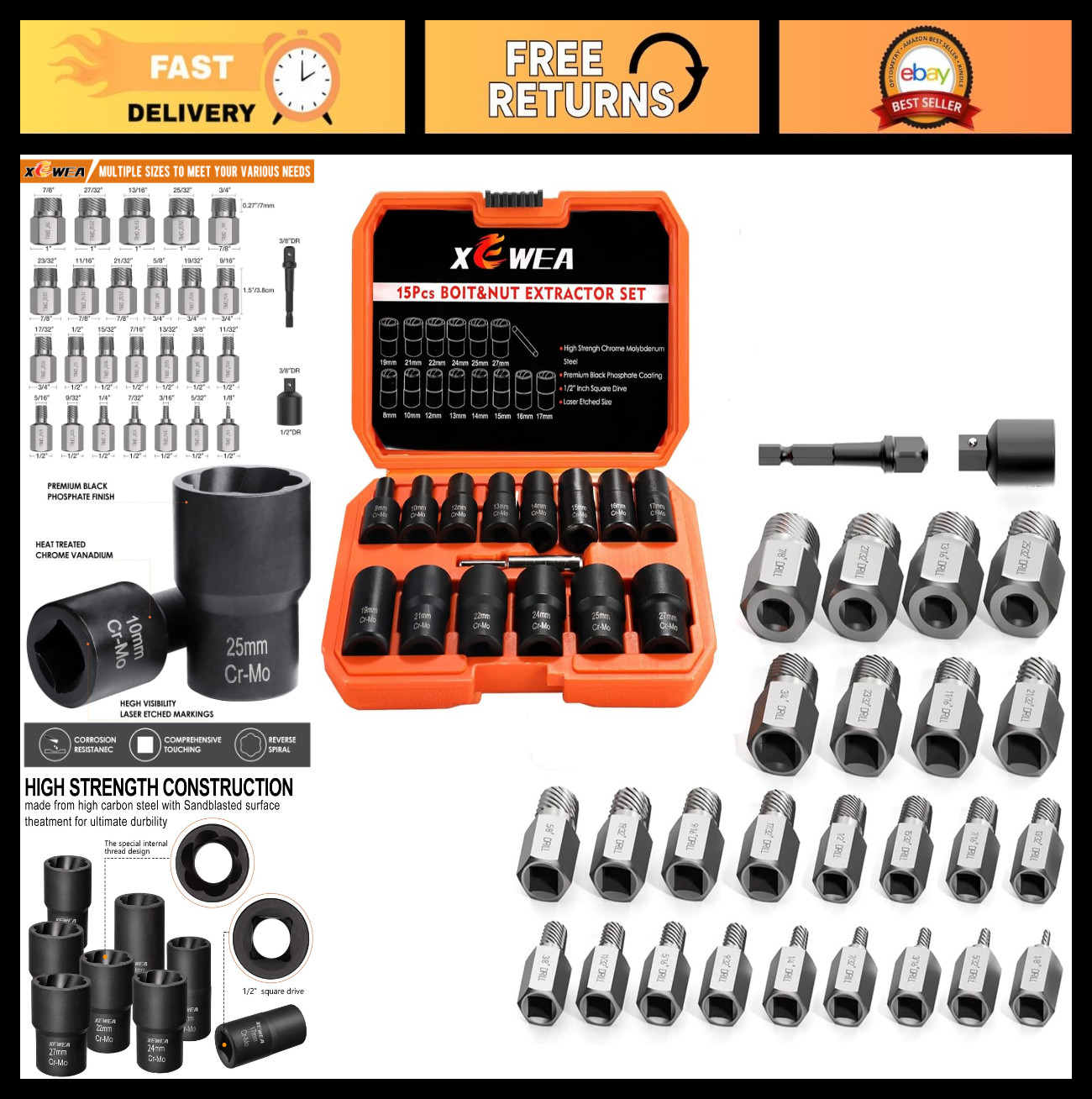 12PCS Lug Nut Remover & 27PCS Screw Extractor Set – Easy Out Bolt Removal Tool