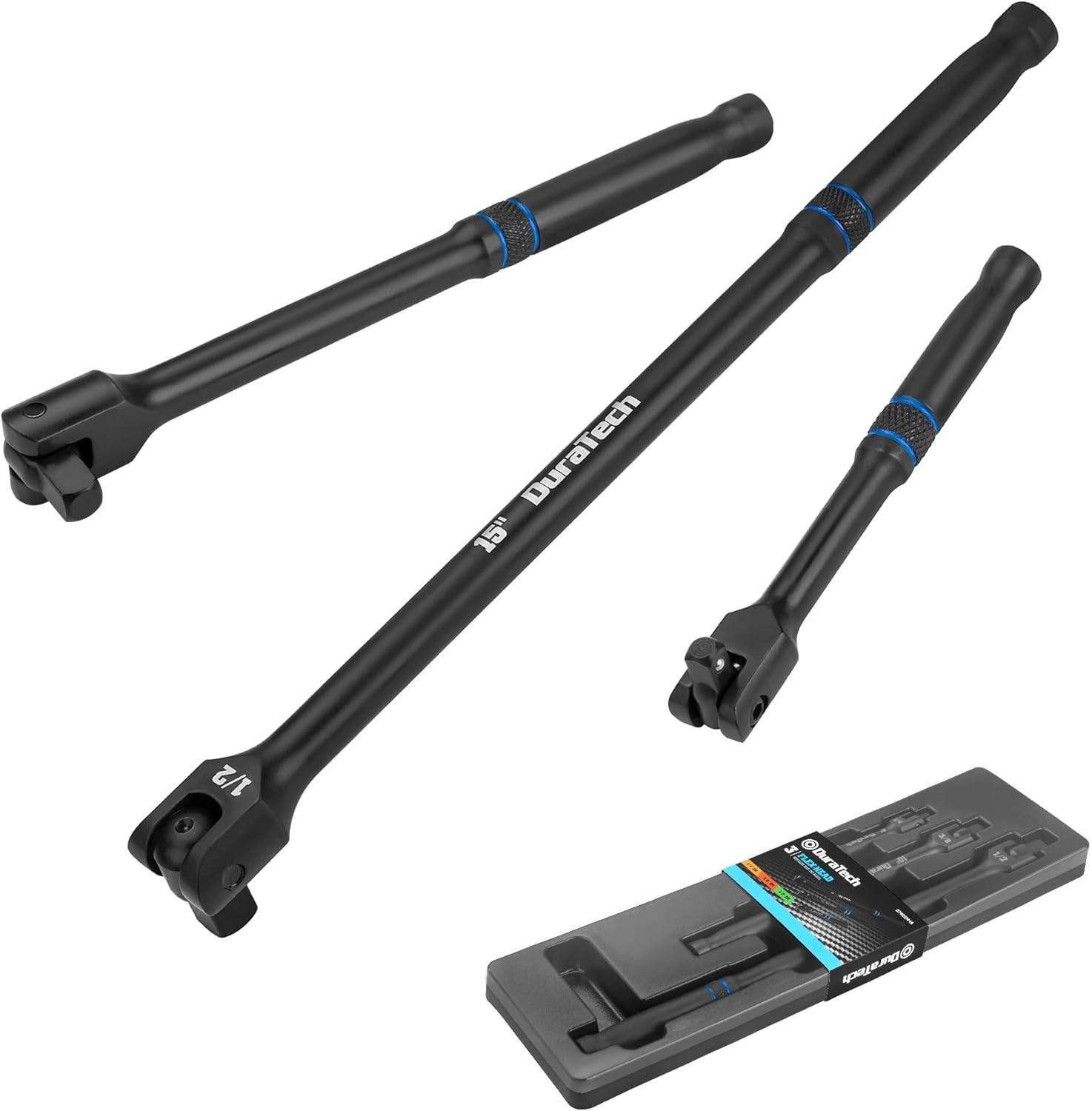 Ergonomic 3-Piece Breaker Bar Set – 6″, 10”, 15” Lengths with Tight Socket Grip