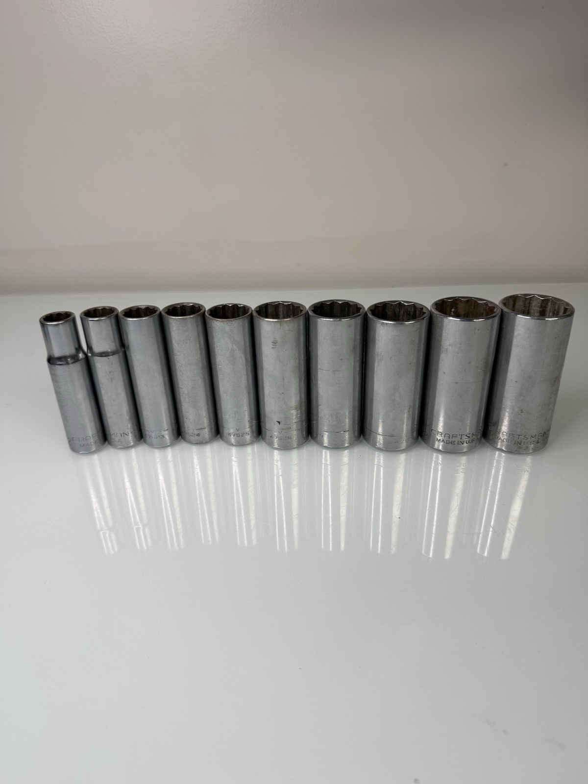 Lot Of 10 Vintage Craftsman 12 Point 1/2” Drive Deep Well Sockets Made In USA V