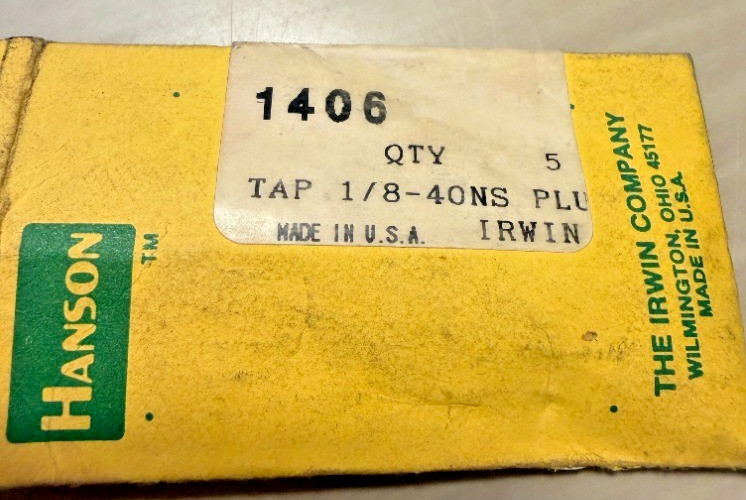 IRWIN 1406 Hanson 1/8″-40 NS SAE HCS Right-Hand Plug Tap USA