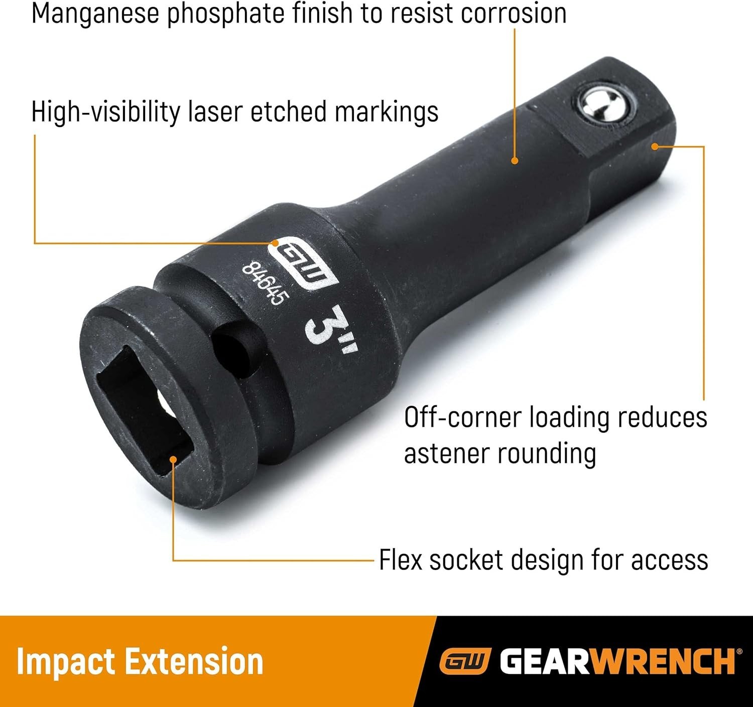Pro 1/2″ Drive Impact Extension Set 4pc – Chrome Moly, Manganese Phosphate