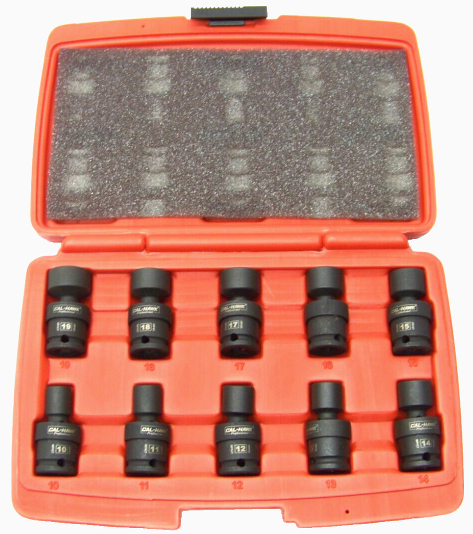 10pc 3/8″ Drive Universal Impact Socket Swivel Shallow Set cr Molybdenum Metric