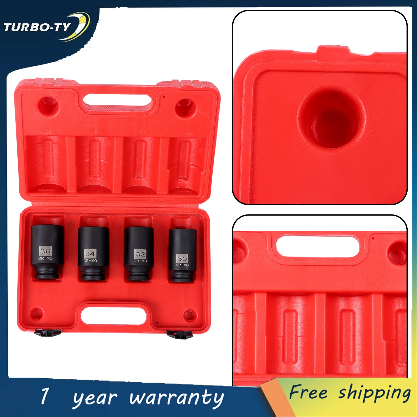 NEW 4pcs 1/2 Drive Deep Spindle Axle Nut Socket Set 30mm 32mm 34mm 36mm 12Point