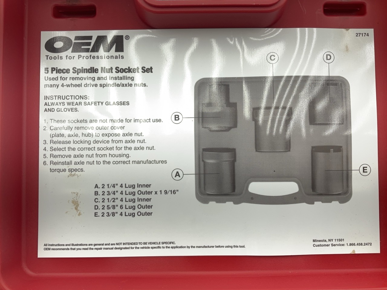 USED #42 OEM Tools 27174 1/2″ Drive 5-Piece 4WD Spindle Nut Remover Socket Tool