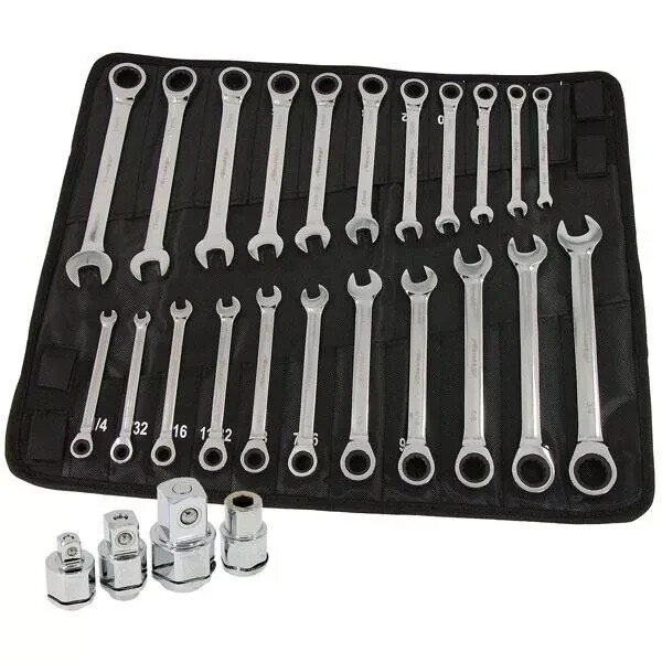 26 Piece Satin Finish Chrome Vanadium Ratcheting Wrench Spanners Set 6 – 18mm 83