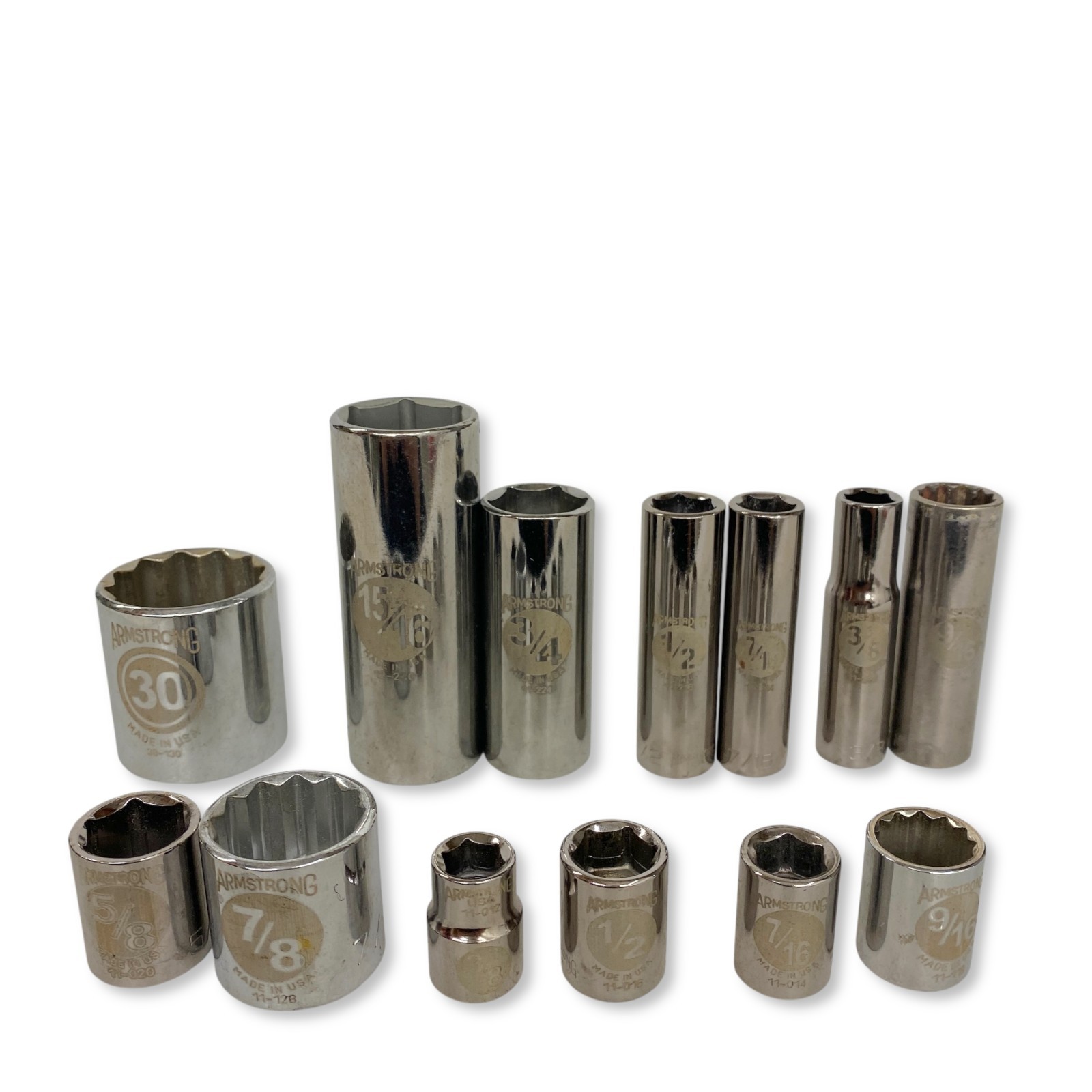Armstrong USA Socket Set, 6-Point & 12-Point Mixed, Deep & Standard, 13 Pieces