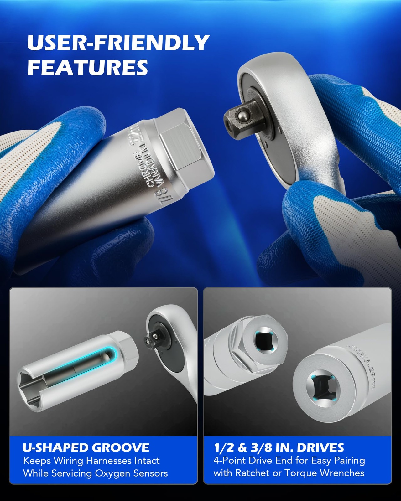 Orion Motor Tech 7pc Oxygen 22mm 27mm 29mm Sockets, Chrome, Black, Blue