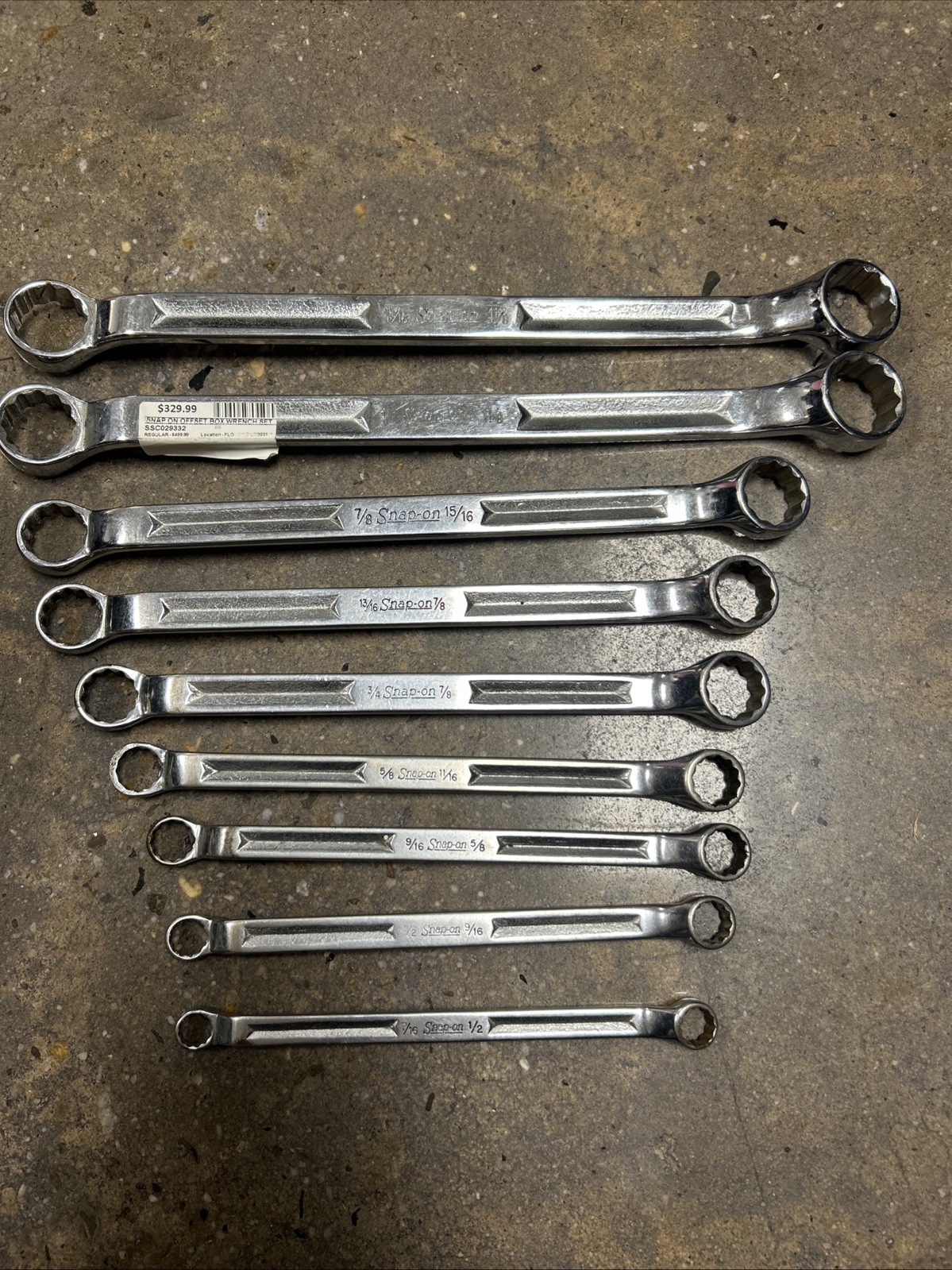 Snap On Tools 7/16-1 1/8 Double Box End Offset Wrench Set Lot 9pc *read Descrip*