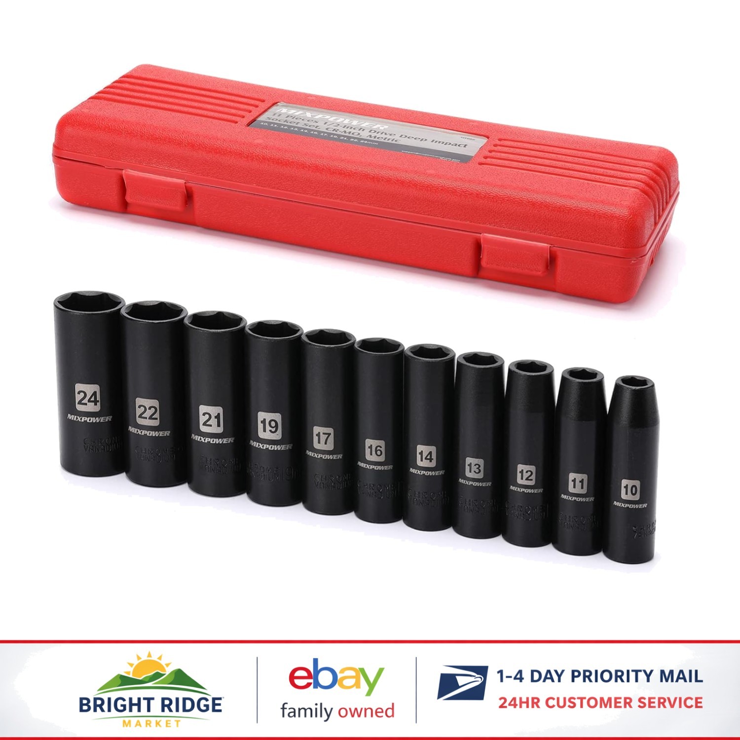11-Piece Deep Impact Socket Set with Chrome Vanadium Steel Construction