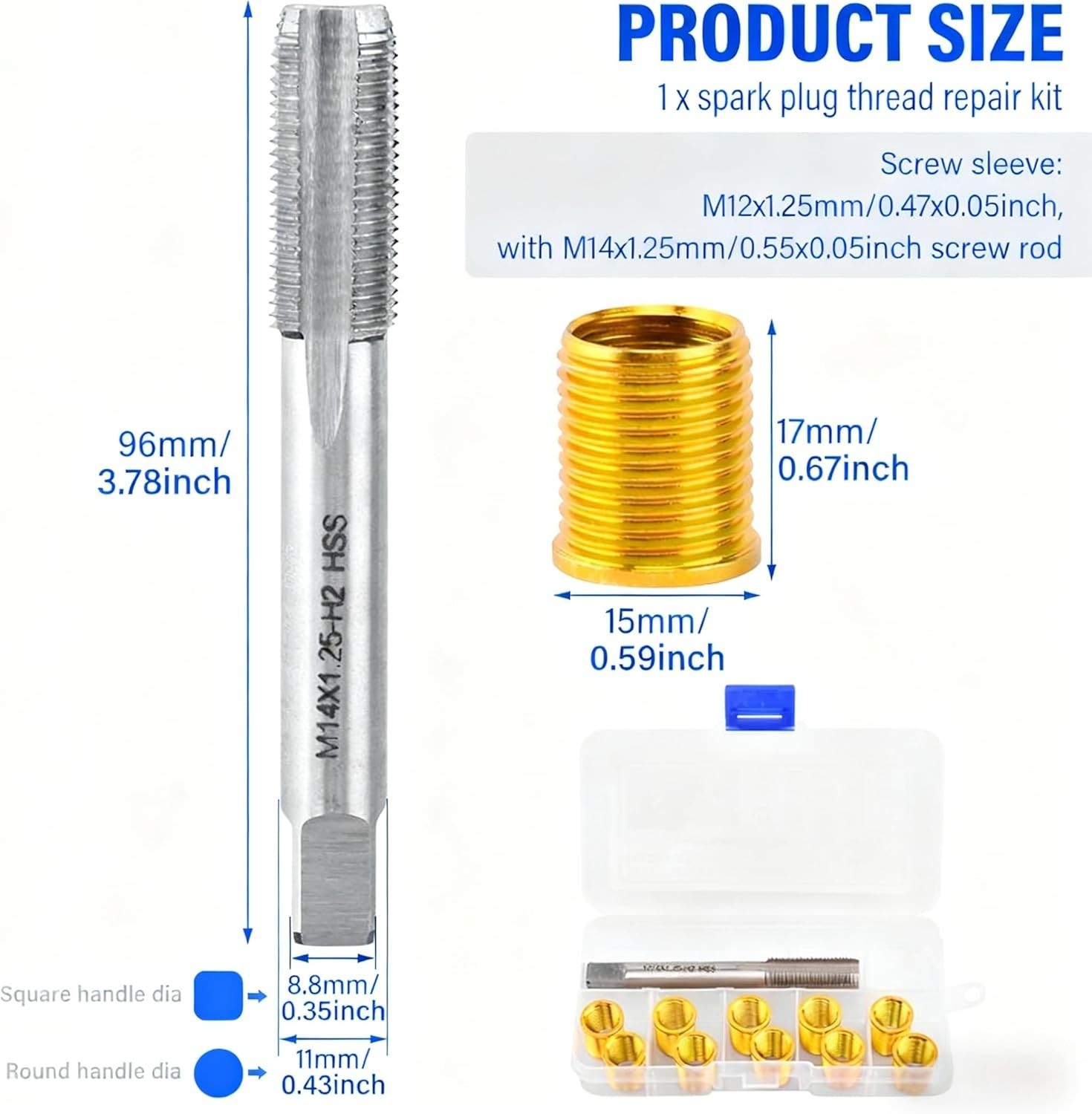 Spark Plug Thread Repair Kit M12x1.25 | High Speed Steel Tap Spark Plug with M12