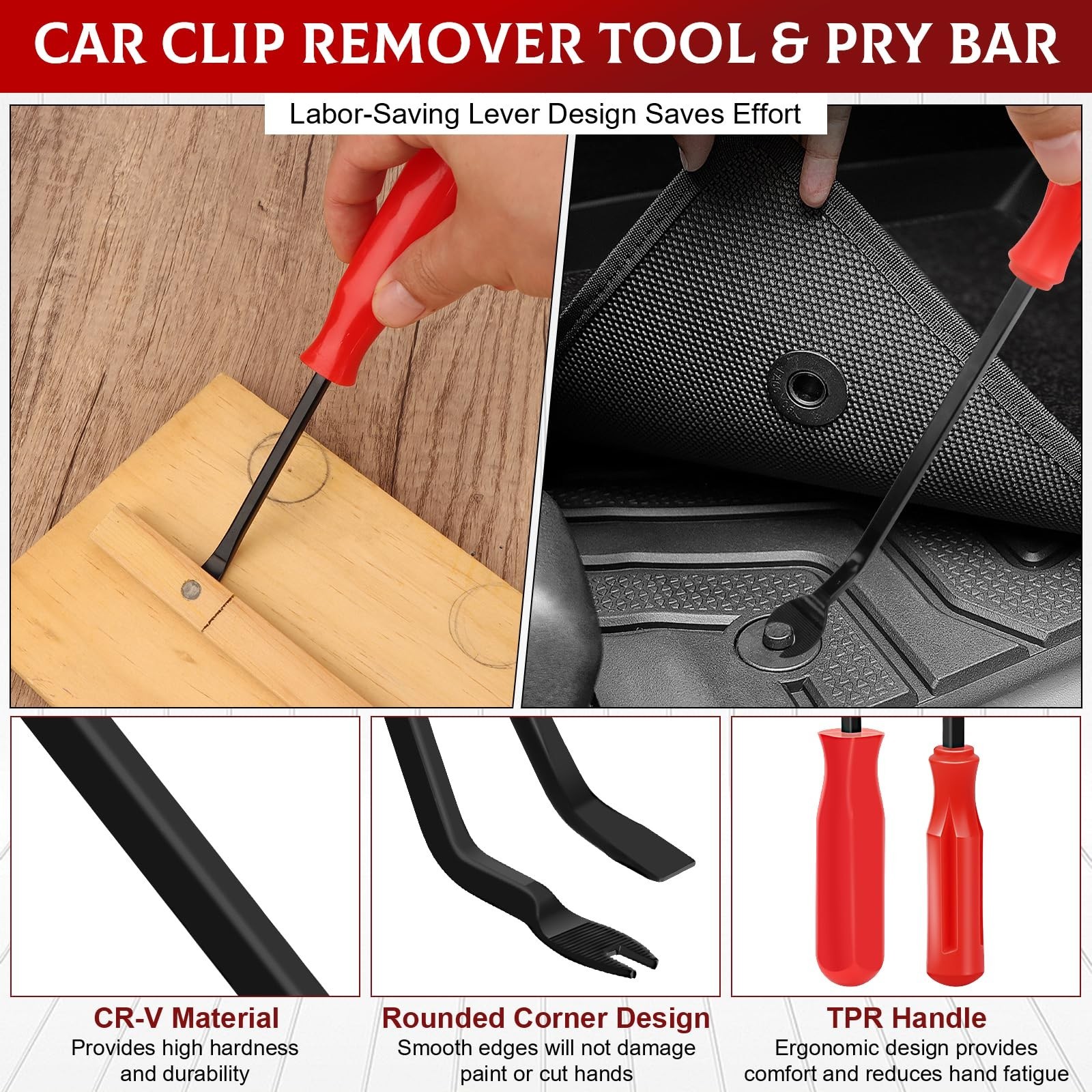 6Pcs Trim Removal Tool Kit – Upholstery Staple Remover, Nail Puller & Pry Bar Se