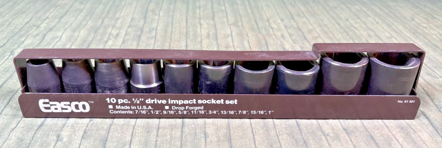Easco (10) Pc. 6 Pt. 1/2″ Drive SAE Impact Socket Set w/ Tray – Made in U.S.A.