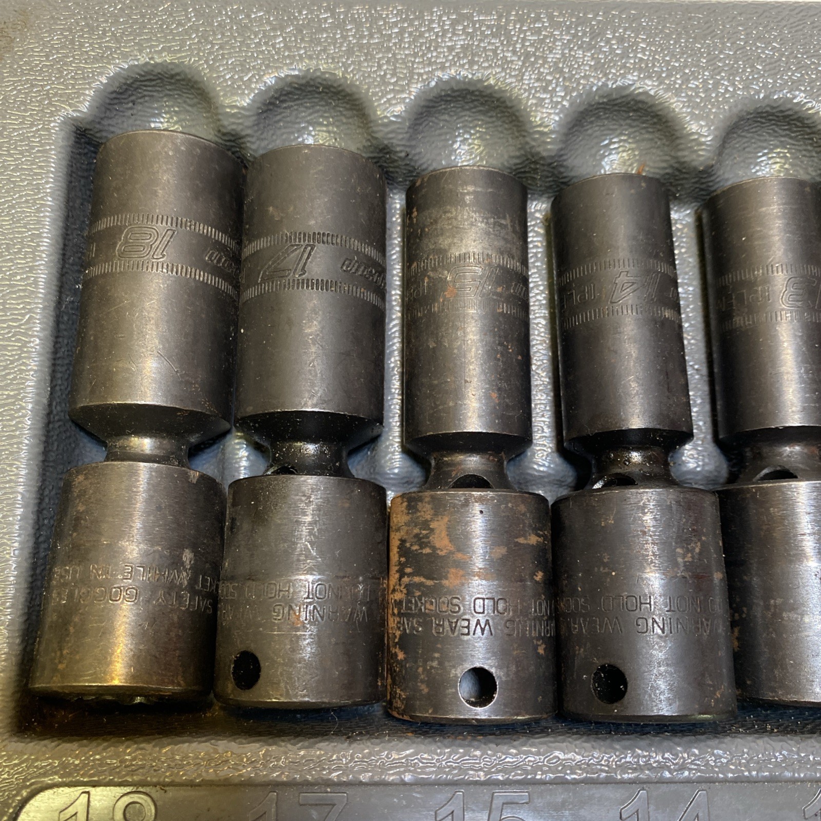 Snap-On 7 pc 3/8” Drive 6pt Deep Impact Swivel Socket Set In Tray