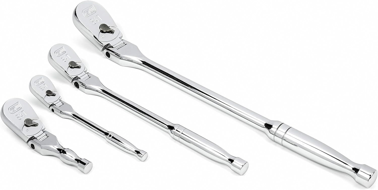 GEARWRENCH 4 Pc. 1/4, 3/8″ & 1/2″ Drive 84 Tooth Flex Head Teardrop Ratchet Set