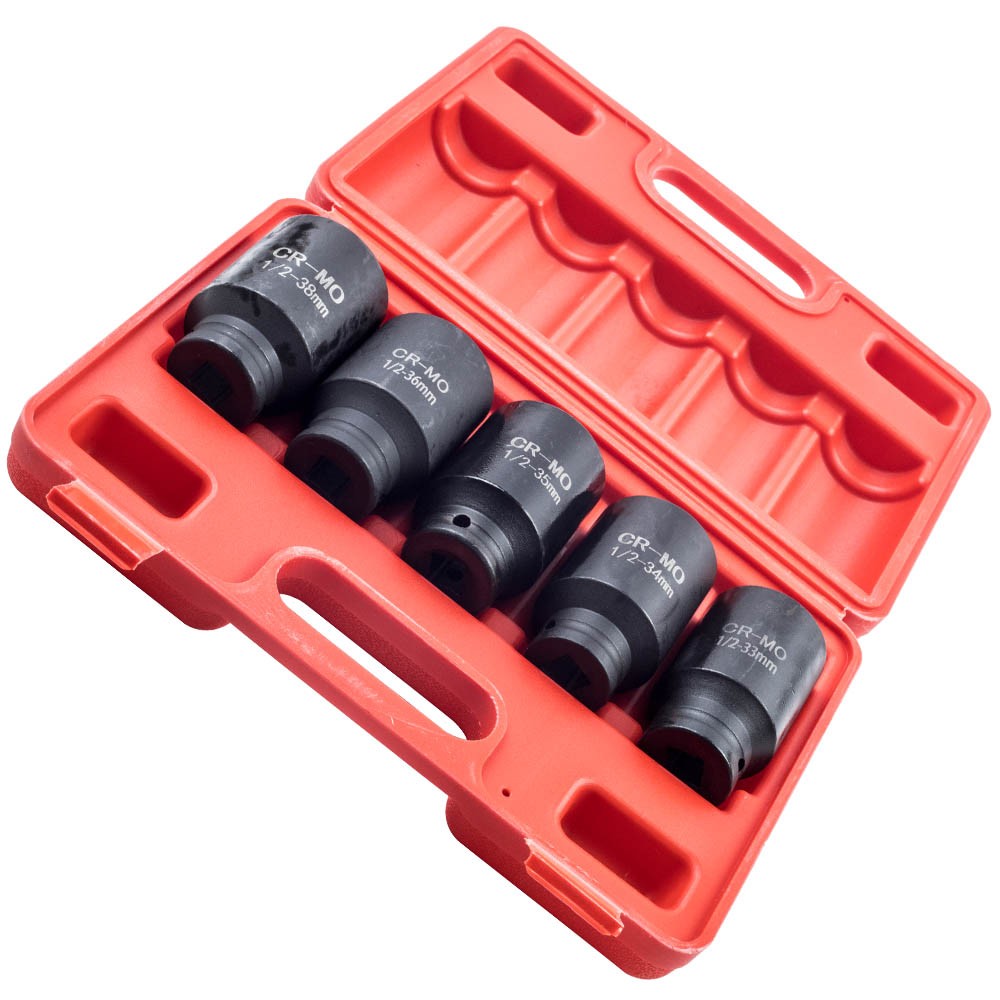 5x 1/2» Drive 6 POINT Deep Spindle Axle Nut Socket Kit 33 34 35 36 38mm
