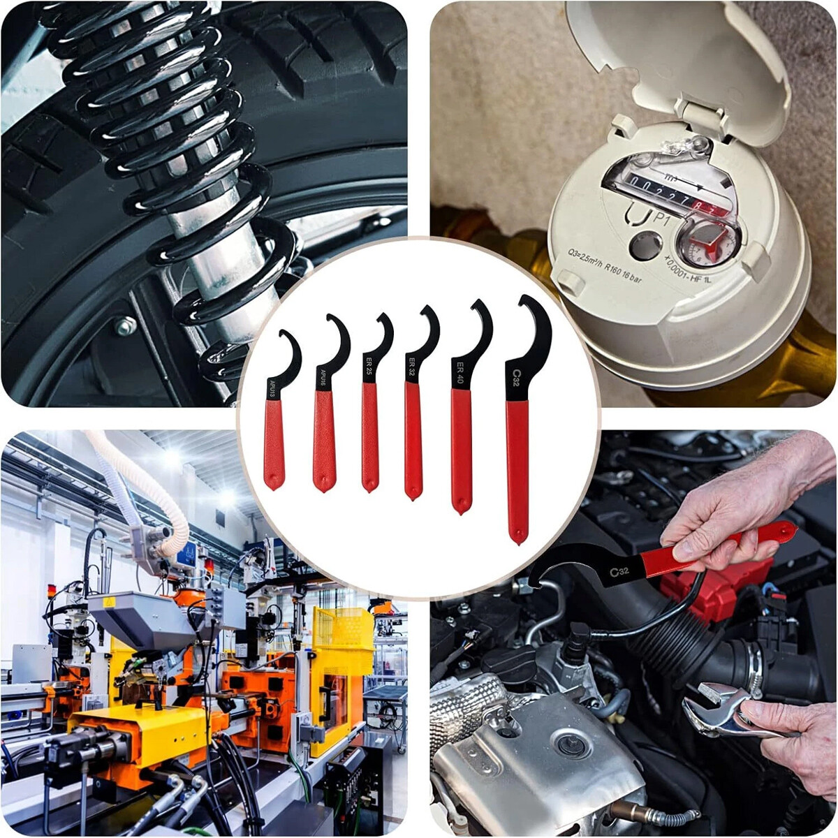 C-Shape Hook Spanner Wrench Set – 6pcs Alloy Tools for Suspension Repair
