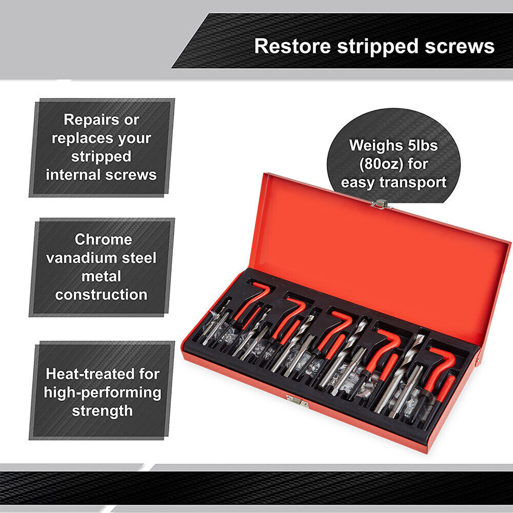 131 Pcs Thread Repair Insert Kit Metric M5 M6 M8 M10 M12 Helicoil Pro Coil Tool