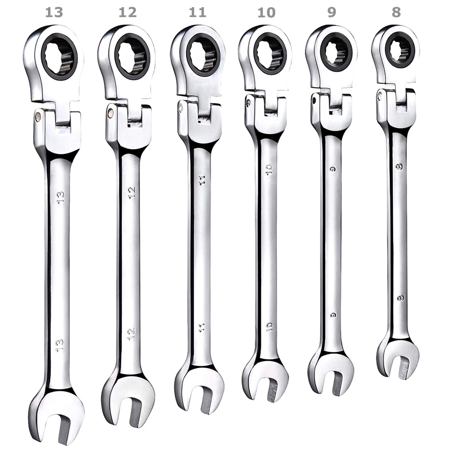 12PCS 8-19mm Metric Flexible Head Ratcheting Wrench Combination Spanner Tool Set
