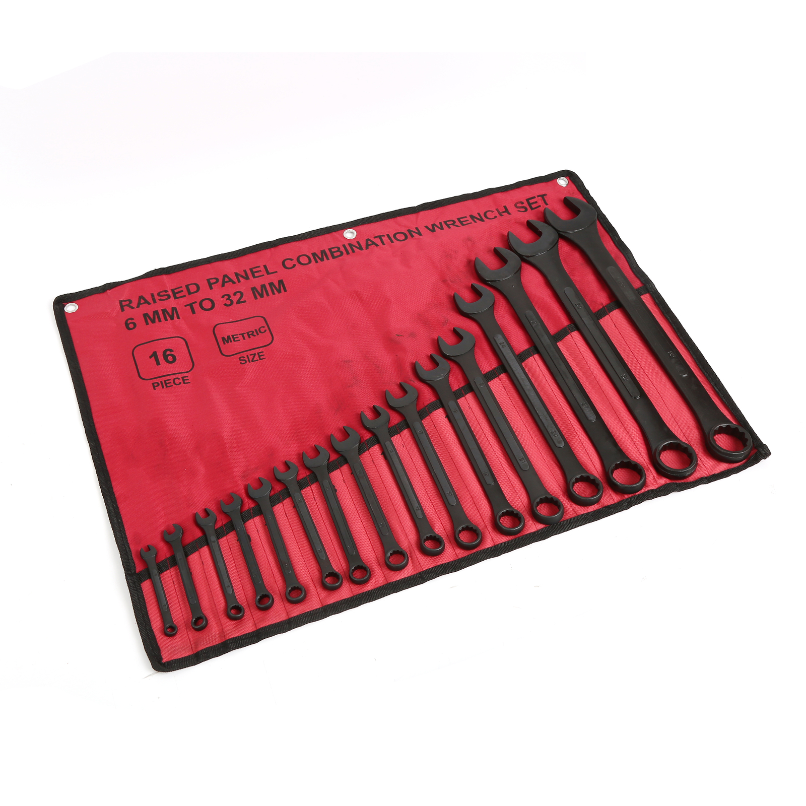 16pcs Combination Wrench Set, Metric 6mm to 32mm w/ Roll Up Pouch Raised Panel