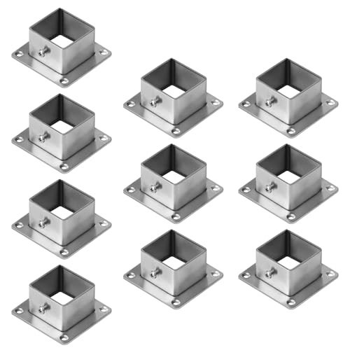 10 PCS 1-1/2″ Square Newel Post Flange Base, Stainless Steel Deck Rail Silver