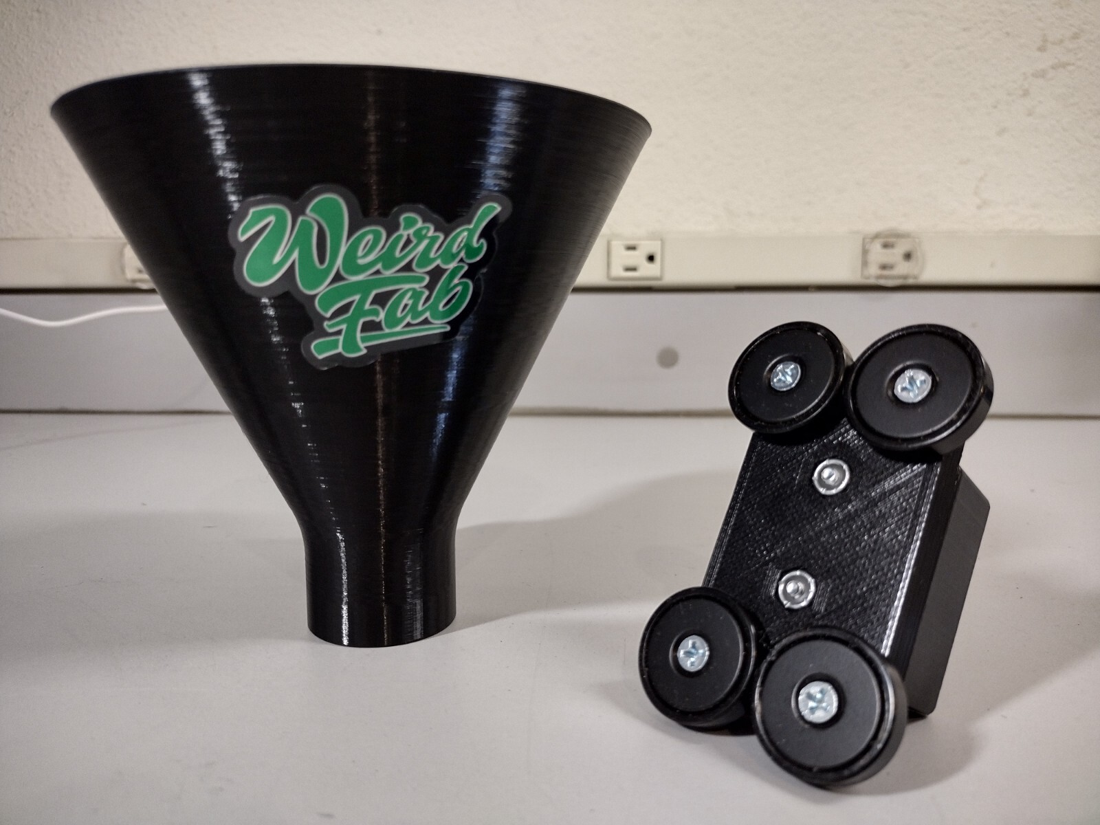 Weird Fab Funnel Holder, Oil Filter Drain/Drip Rack, Magnetic Mount, USA
