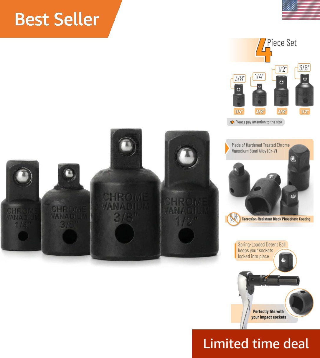 Bates Heavy-Duty 4-Pc Impact Socket Adapter Set – Secure and Durable Solutions
