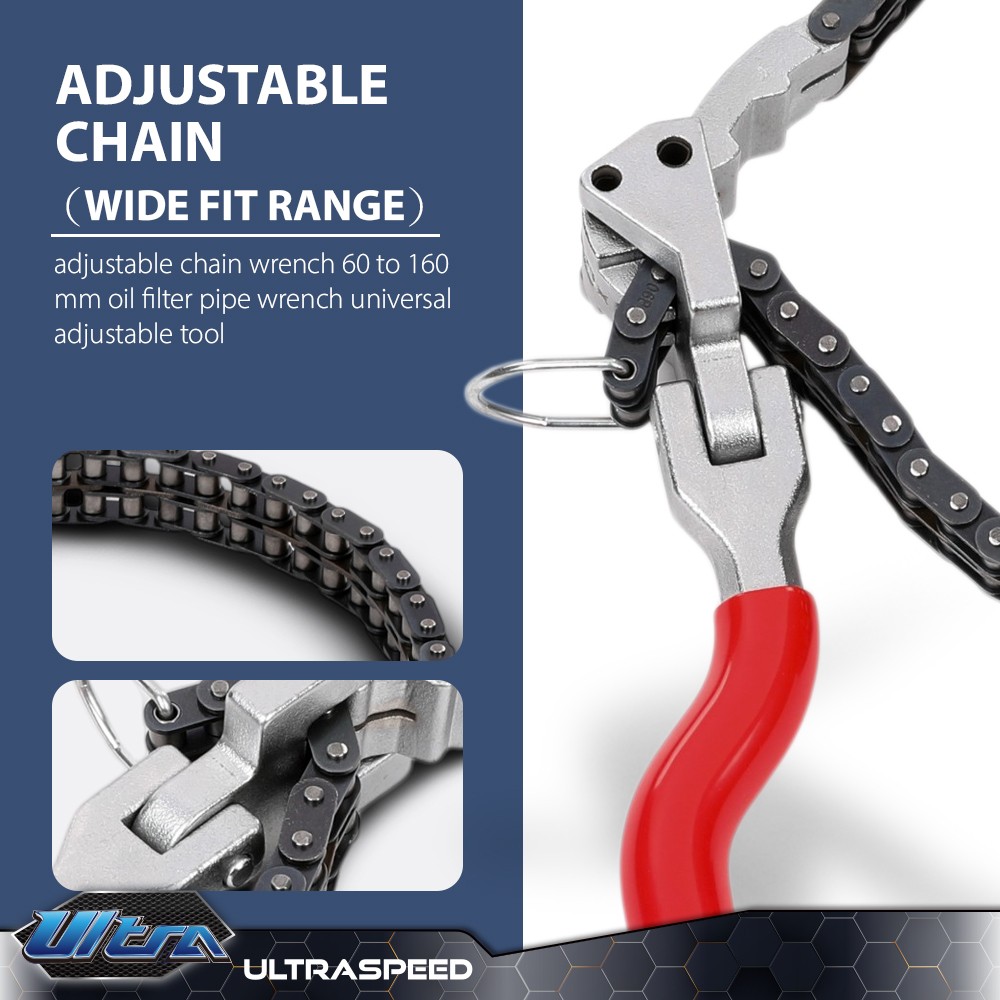 Ratcheting Chain Wrench Oil Filter Change Pipe Fittings 60-160mm Heavy-Duty