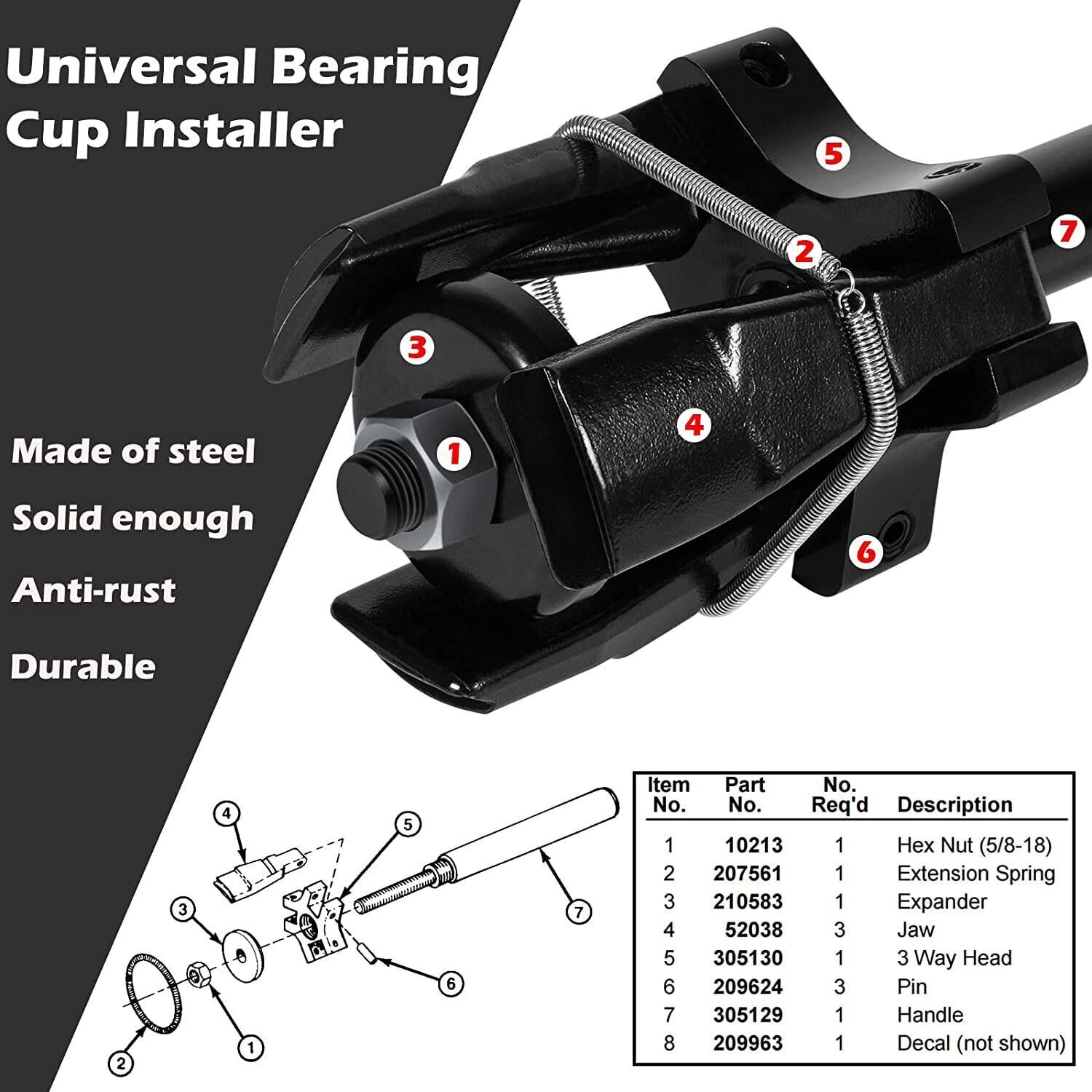 Truck Universal Bearing Cup Remover / Installer 7180 Fit 3-5/8″ to 6-1/2″ OD
