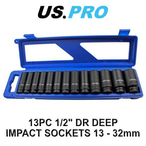 US PRO 13pc 1/2 Dr 12pt Deep Impact Sockets Metric 13 – 32mm 1683