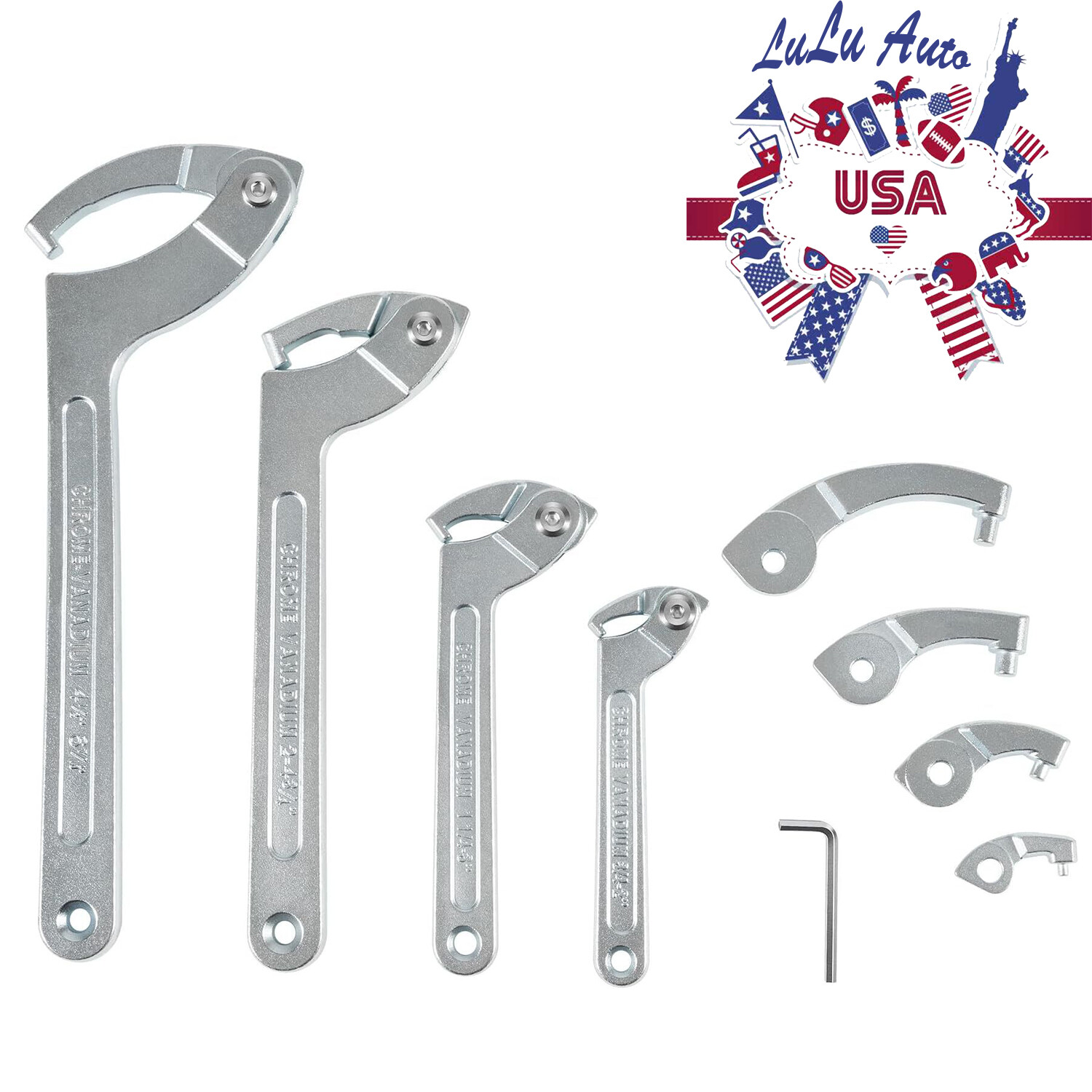 8 Pack Adjustable Hook C Pin Spanner Wrench Tool Set Nut Wrench 3/4″ to 6-1/10″