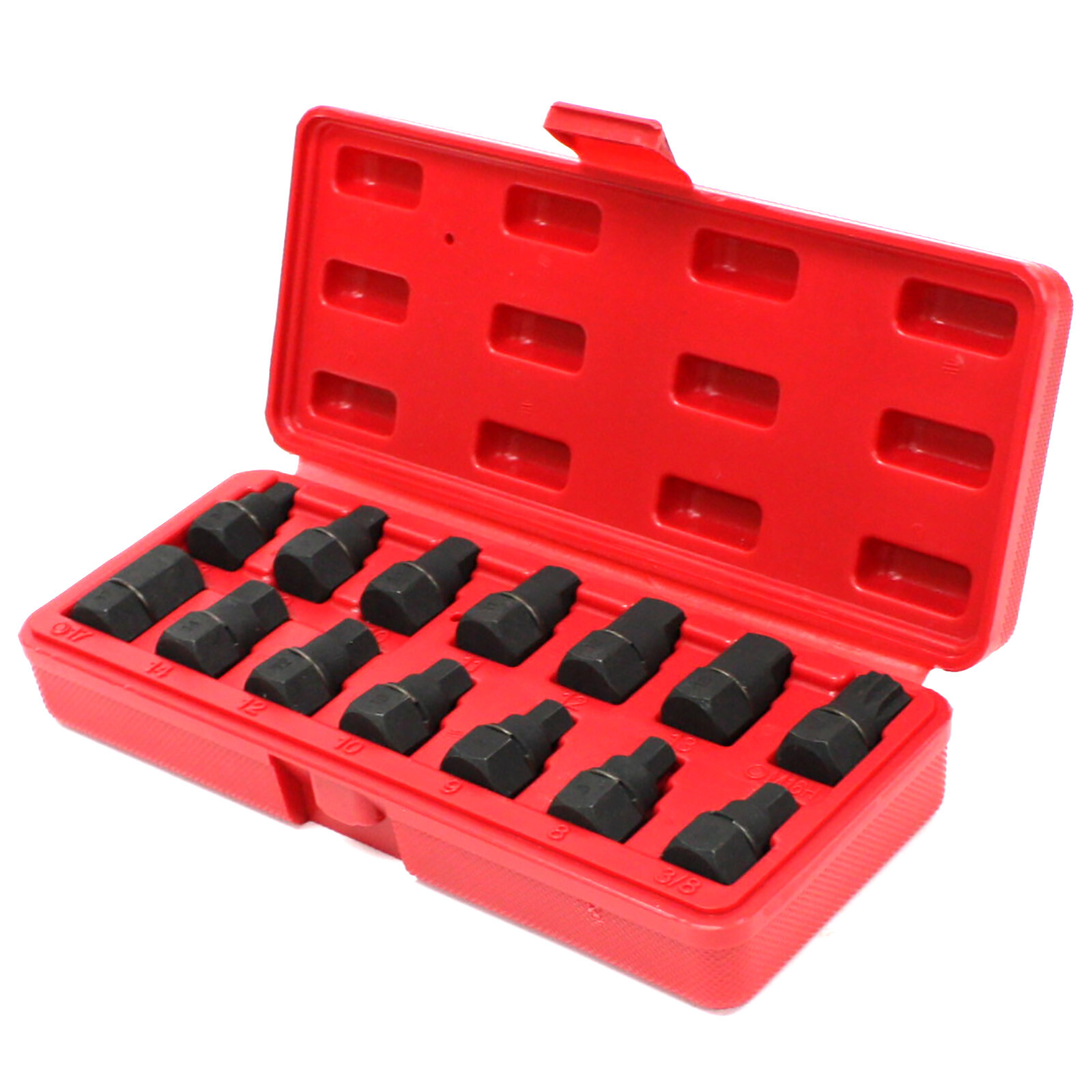 14 pc Master Oil Drain Plug Key Set 3/8″ Socket Drive Car Hex Square M16 Spline