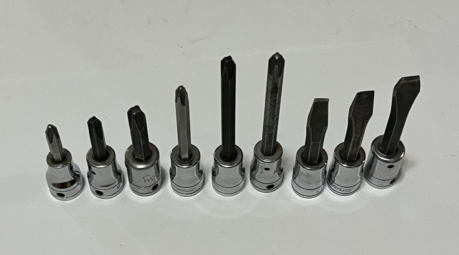 Snap On 3/8 Drive Drag Link Flat Tip and Phillips Socket Driver Set 9 pc USA