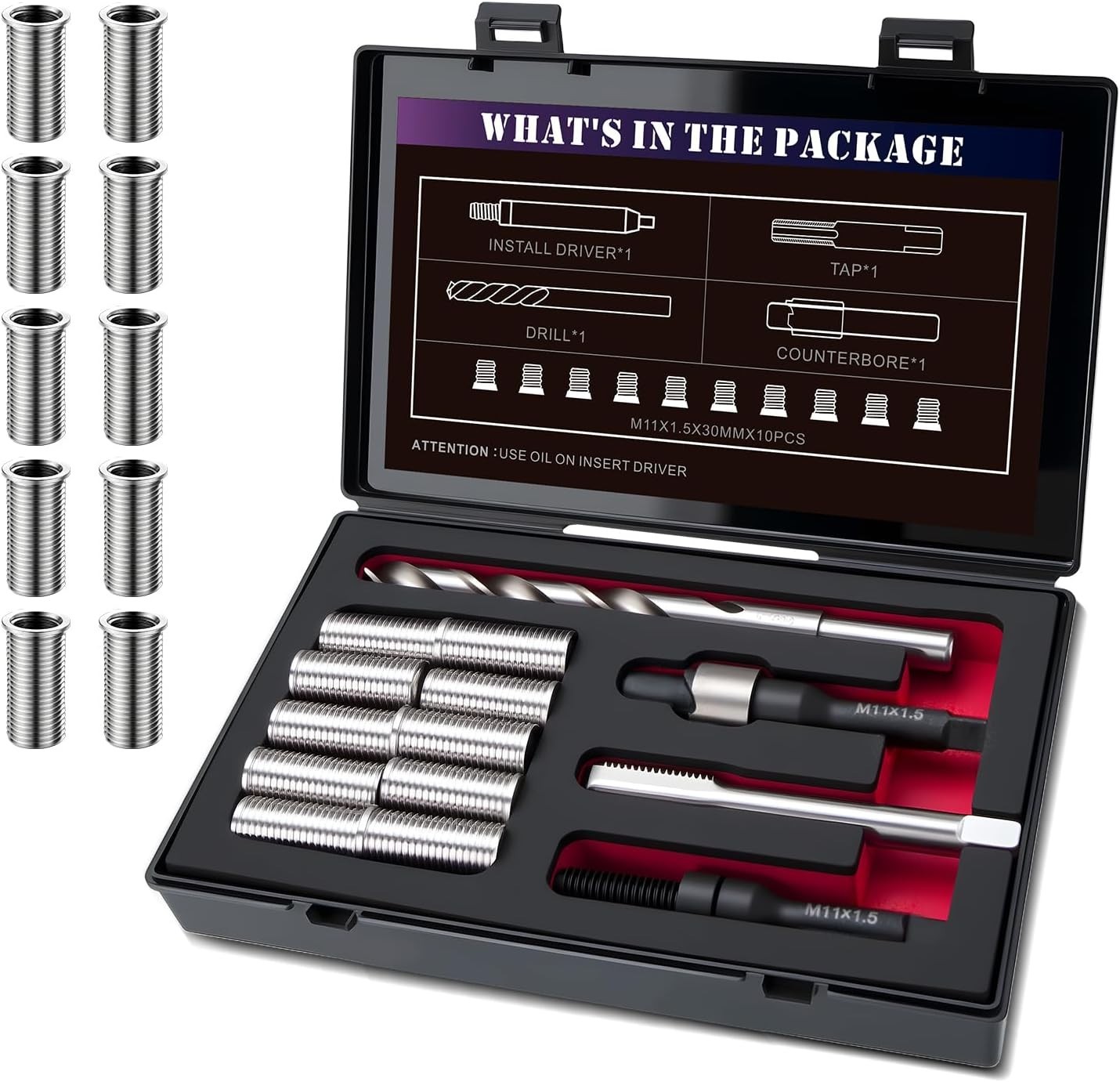 M11x1.5x30MM Metric Thread Repair Kit w/ Insert HSS Drill, Tap, Counterbore