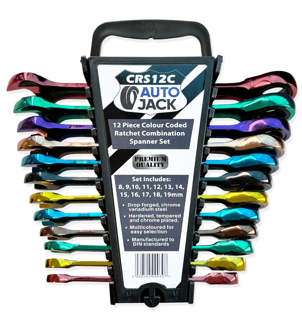 Ratchet Spanner Set 12pc Metric 8-19mm Multi-Coloured Chrome Steel Tools
