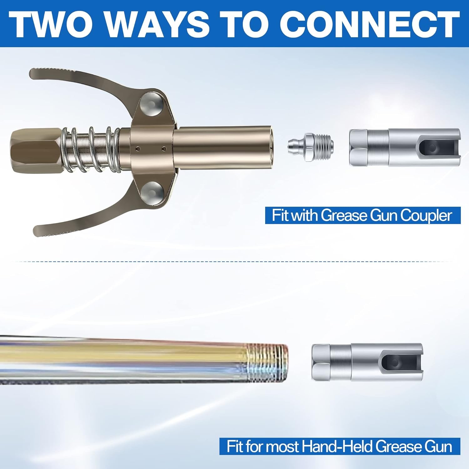 90° Grease Gun Coupler, 1/8″ NPT Right Angle Push-On Fitting, 2.1″ Length