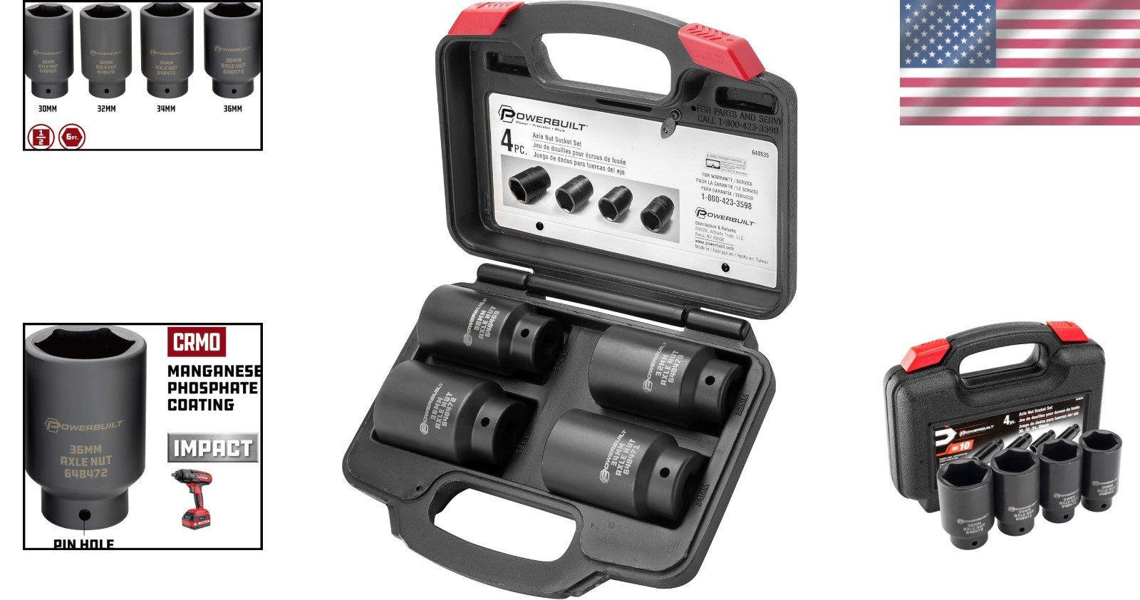 Precision Crafted 4-Piece Axle Nut Socket Kit (30mm to 36mm) with Storage Case