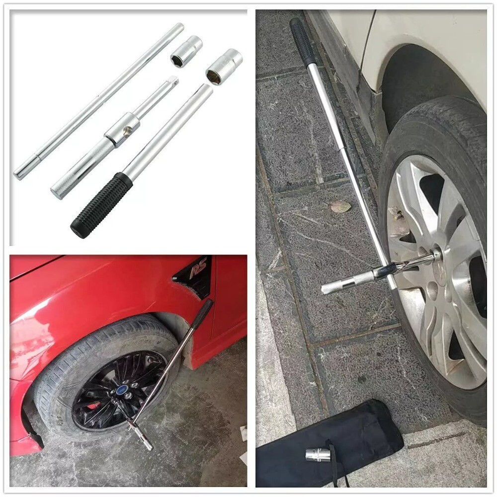 23″ Universal Extended Lug Wrench, 4 Way Tire Iron Nut Wrench Set W/Socket