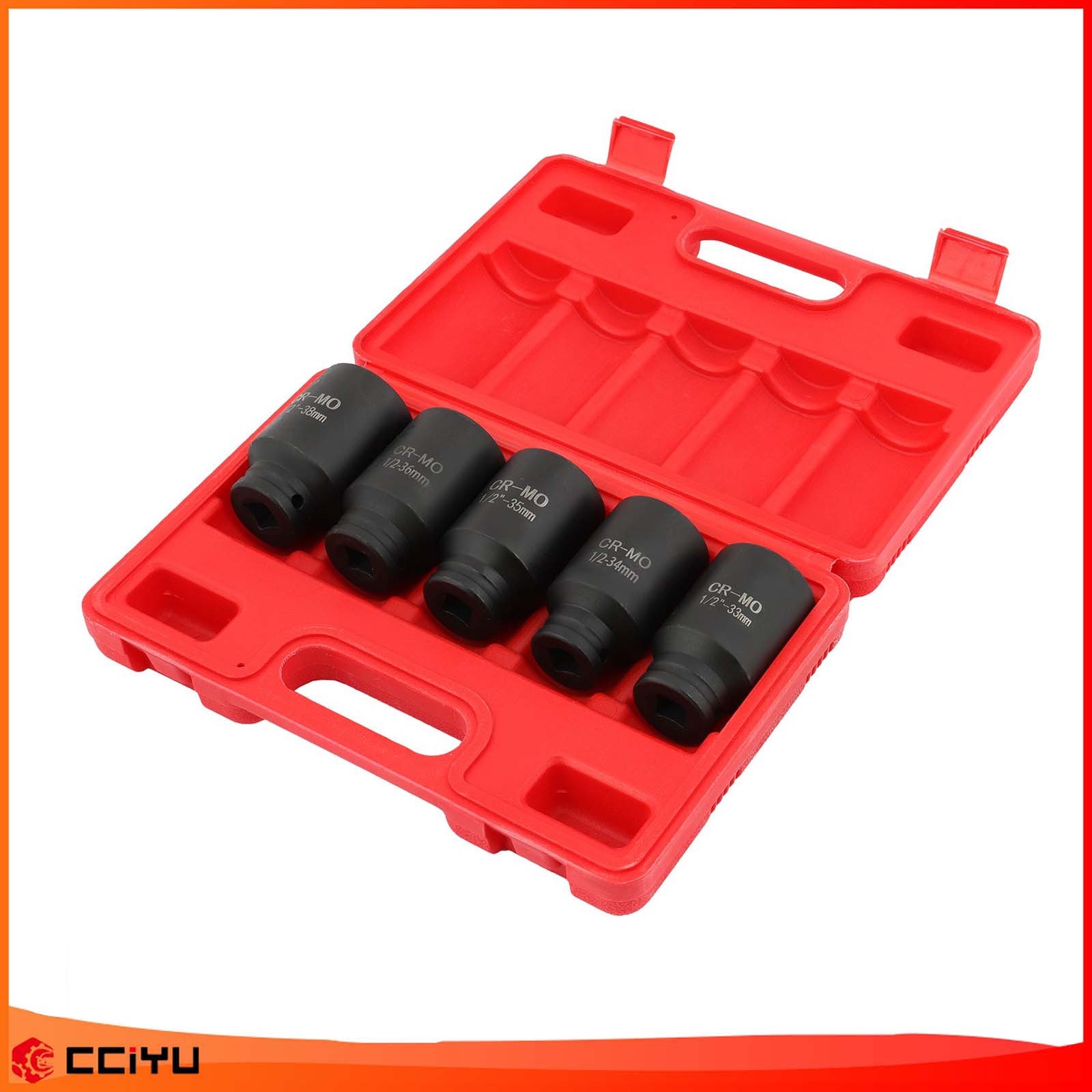 1/2″ Drive 5pc 6 Point Deep Axle Nut Socket Set for Wheel Hub Nuts 33-38mm