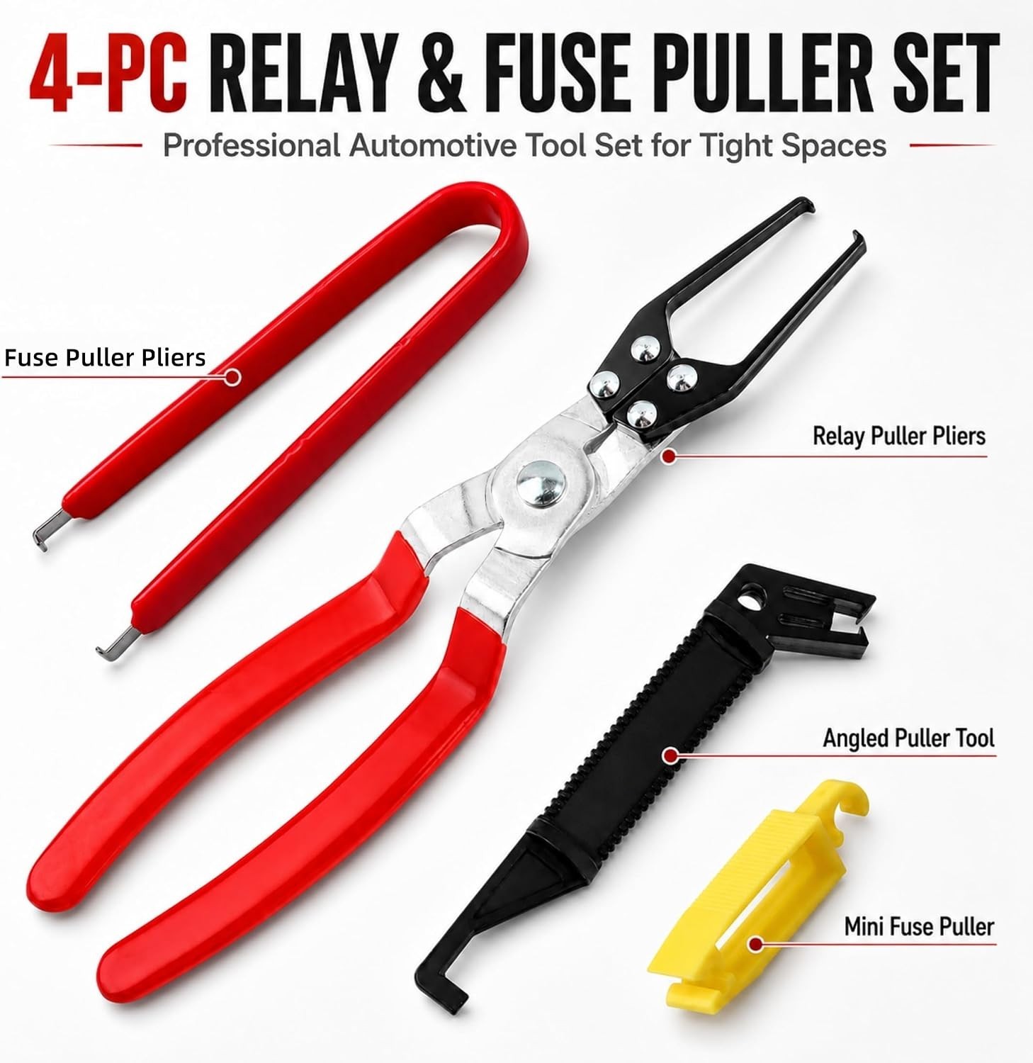 4-Pack Relay Fuse Puller Pliers – Professional Automotive Tool Set for Tight …