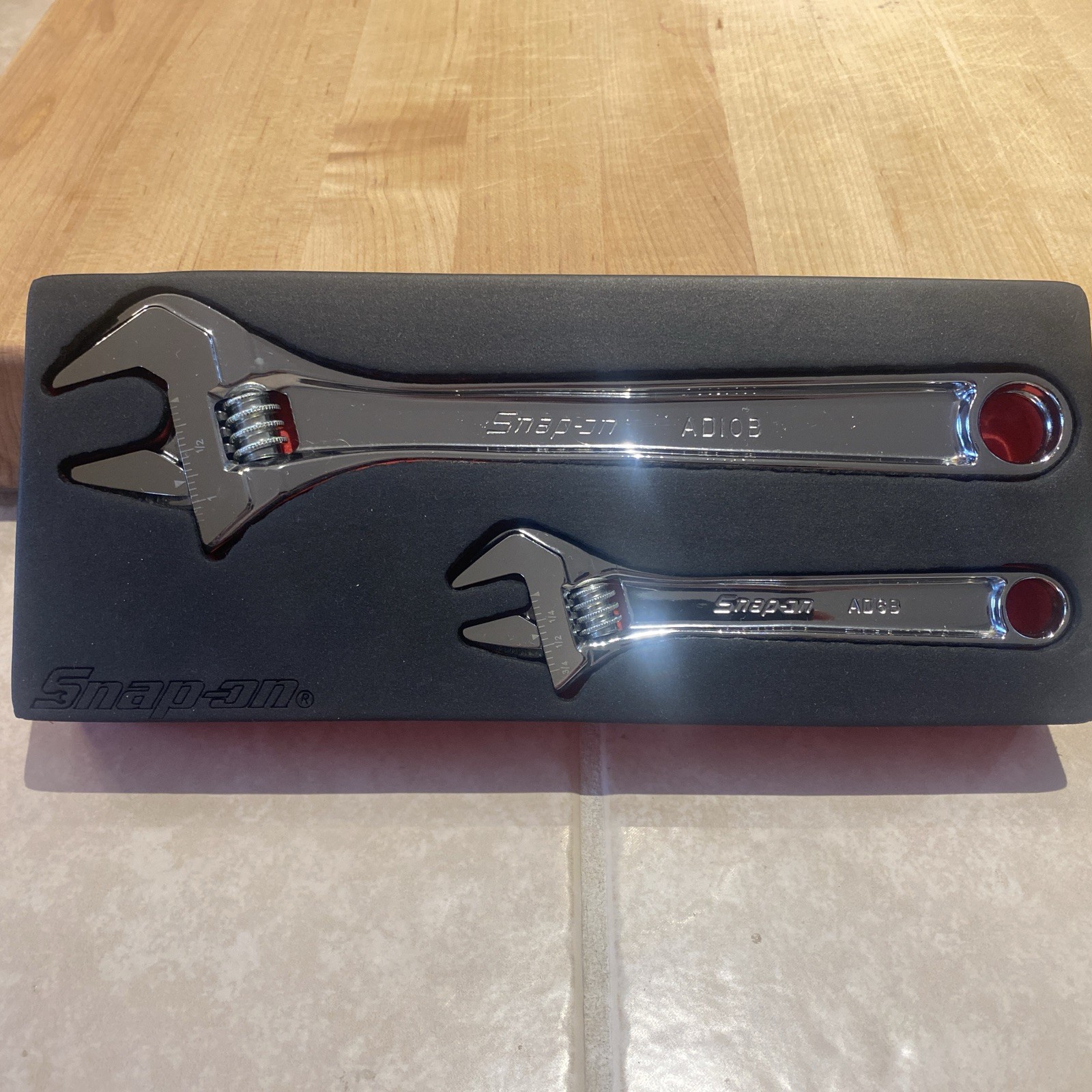 Snap On AD702K1F 2pc Adjustable Wrench Set Chrome AD10B and AD6B red foam RARE