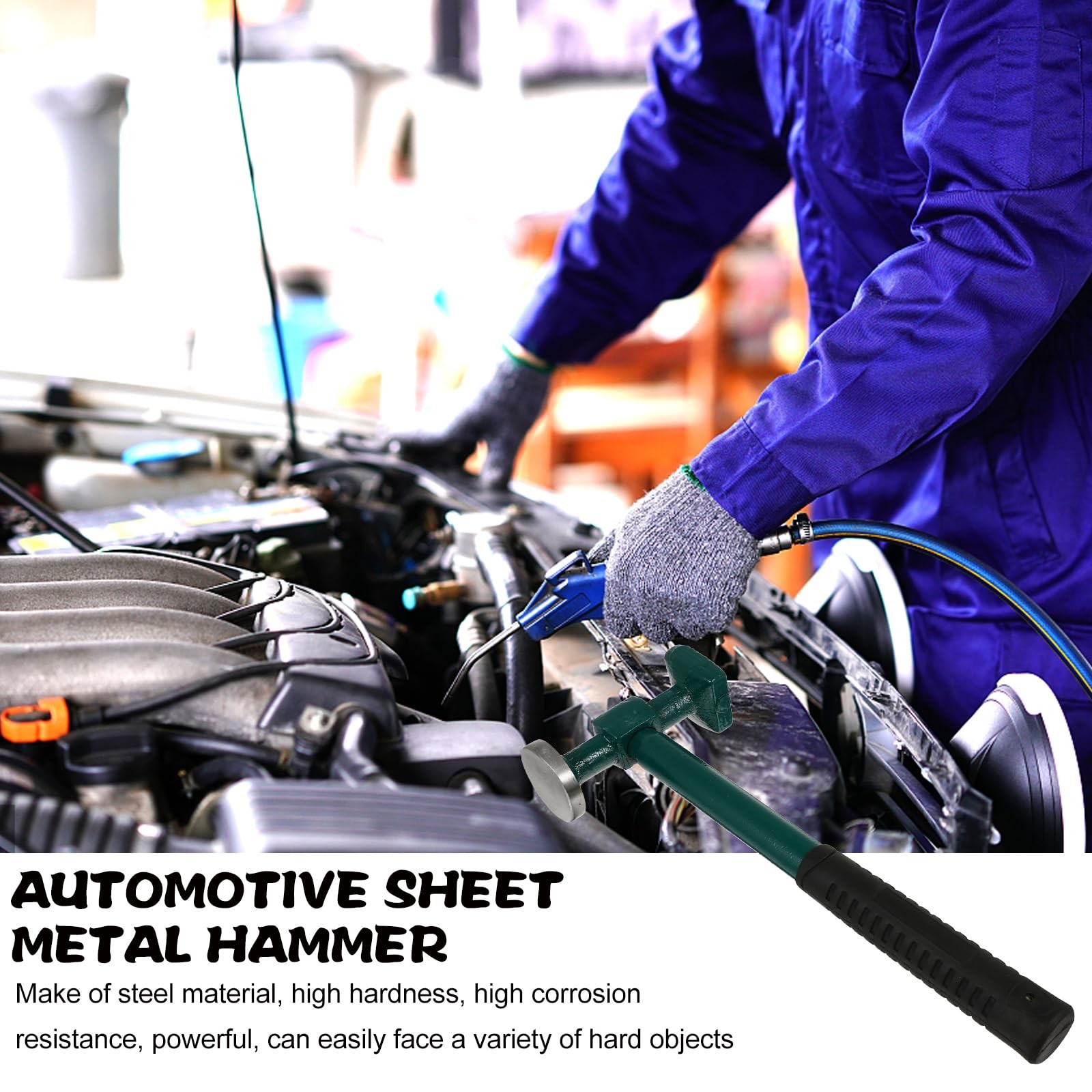 Uonlytech Sheet Metal Hammer 4.45 Inch Auto Body Repair 29.5X12.5CM, Green