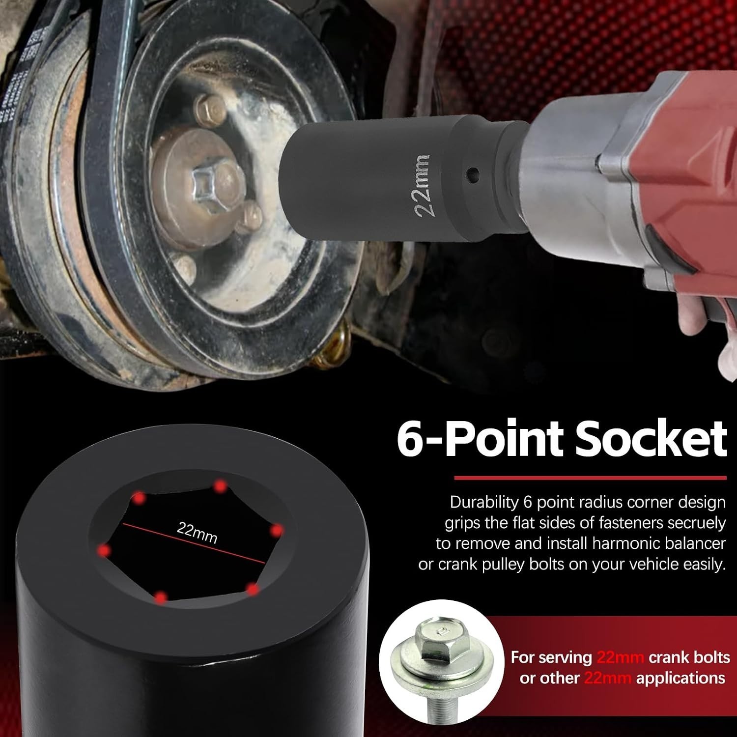 Professional 22mm Harmonic Balancer Socket for Auto Enthusiasts & Mechanics