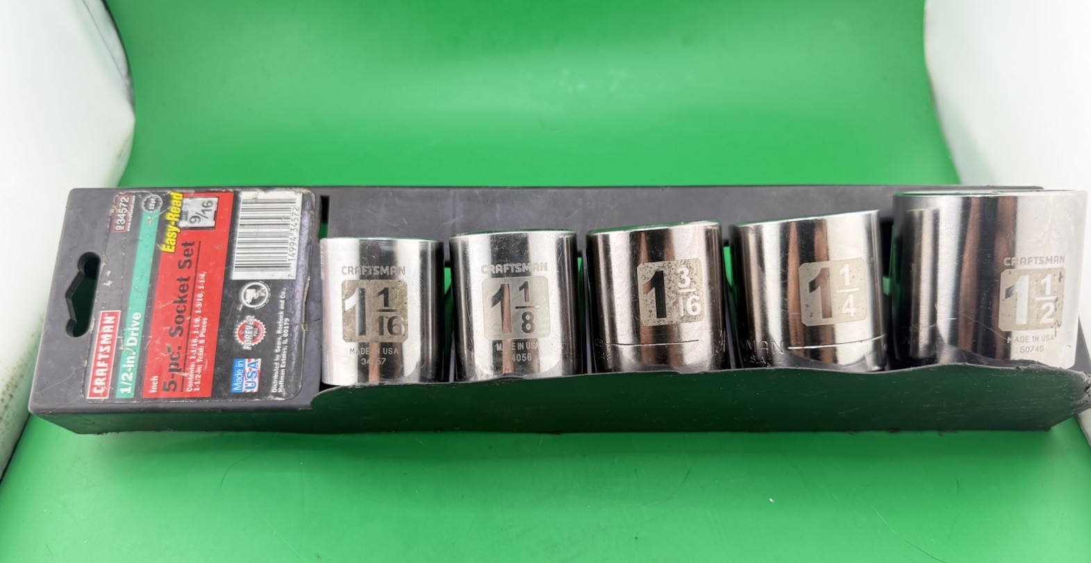 USA 34572 Craftsman Lg. 12pt 1/2” Drive 5 PC Socket Set Easy Read 1-1/16 1-1/2