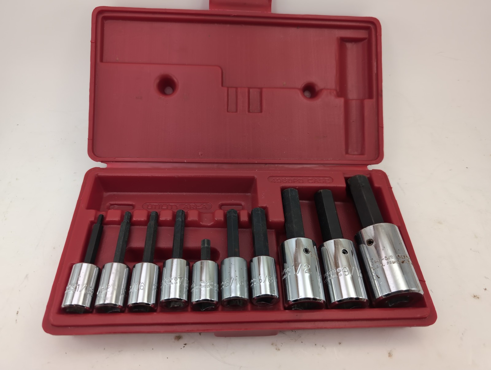 Proto 10pc 1/2″ & 3/8″ Drive SAE Hex Bit Socket Set w/Original Case Made in USA